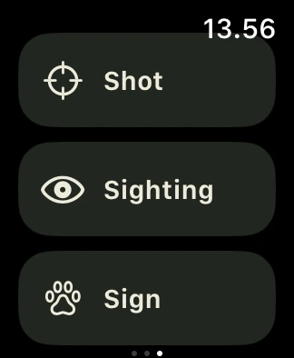 Shot, Sighting and Sign buttons on Apple Watch