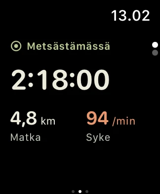 Metsästysreissun tallennus Apple Watchilla